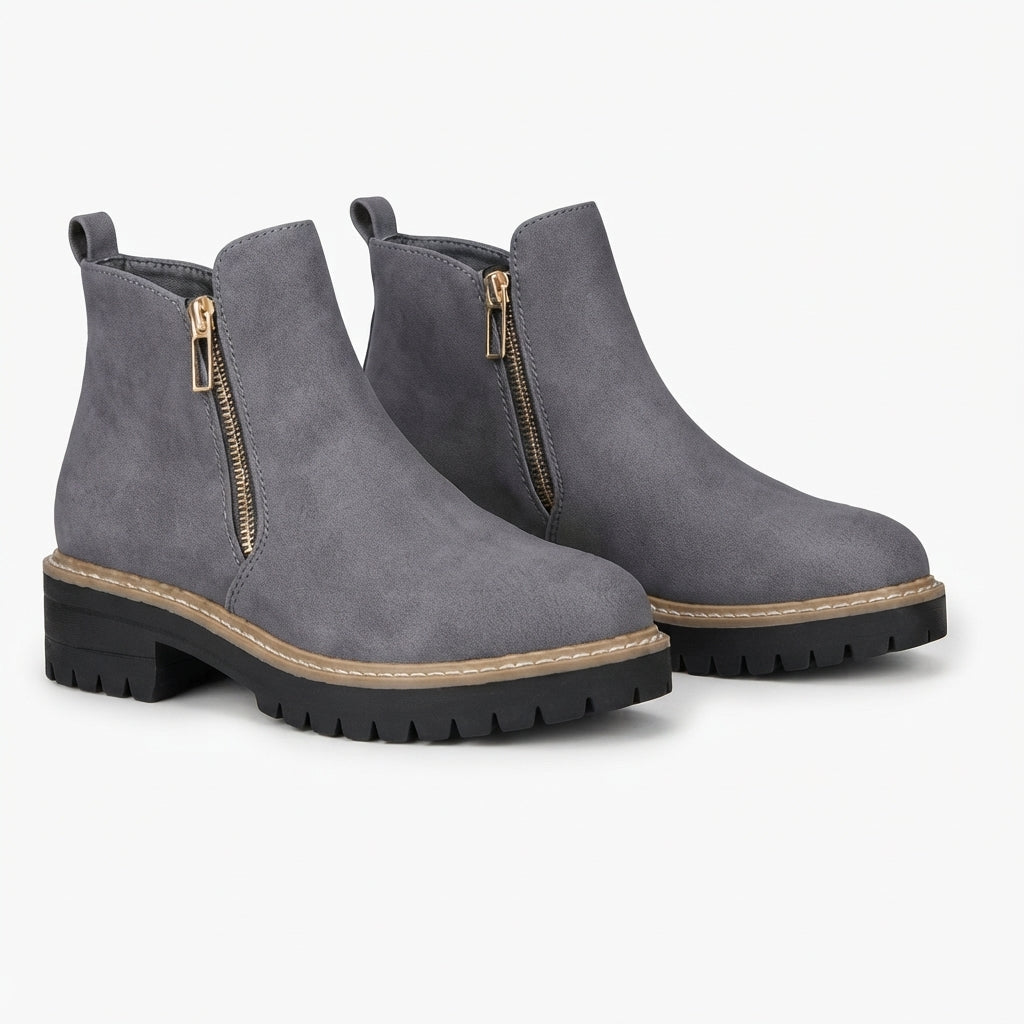 Orthopedic Ankle Boots, Heeled Side Zip and Lug Sole