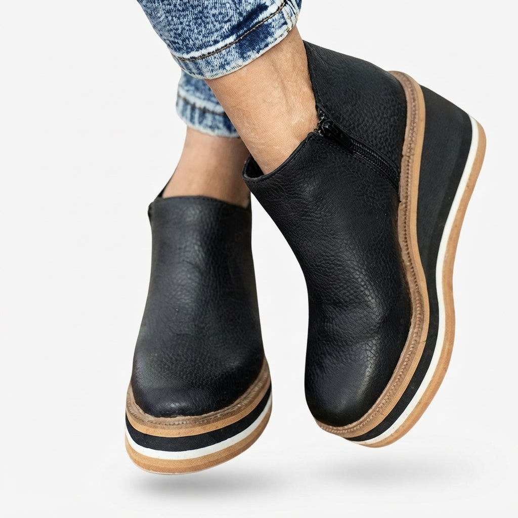Waterproof Platform Ankle Boots, Side Zip Wedge Sole
