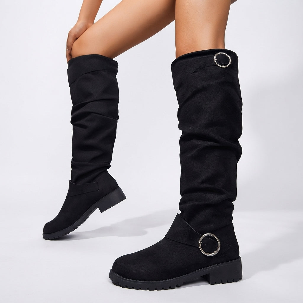 Over The Knee Slouch Boots, Buckle Strap Block Heel