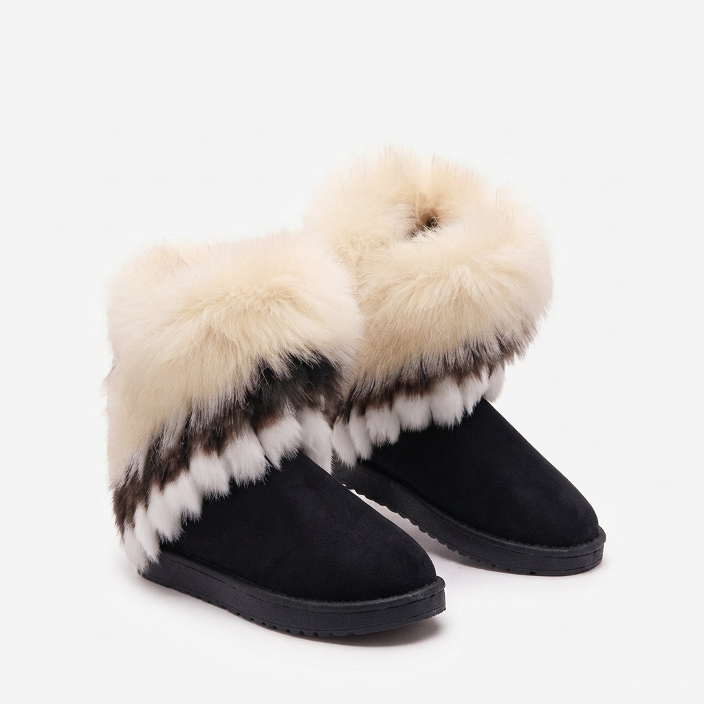 Fluffy Trim Winter Ankle Boots, Cushioned Slip On Fit