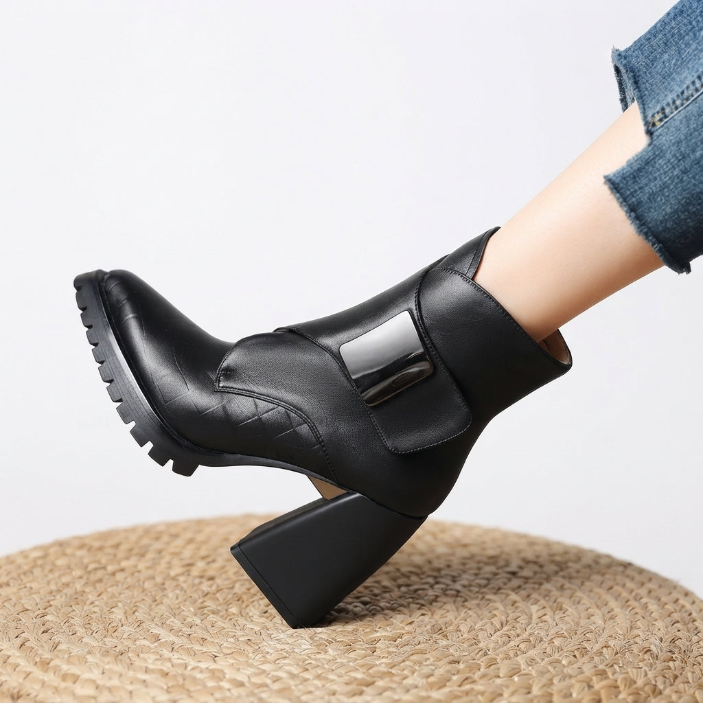Pointed Toe Ankle Boots, Chunky Block Heel Cushioned