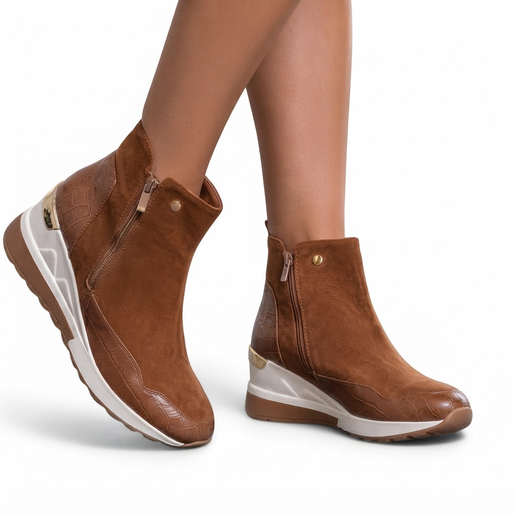 Suede Ankle Boots, Wedge Insole and Side Zip Closure