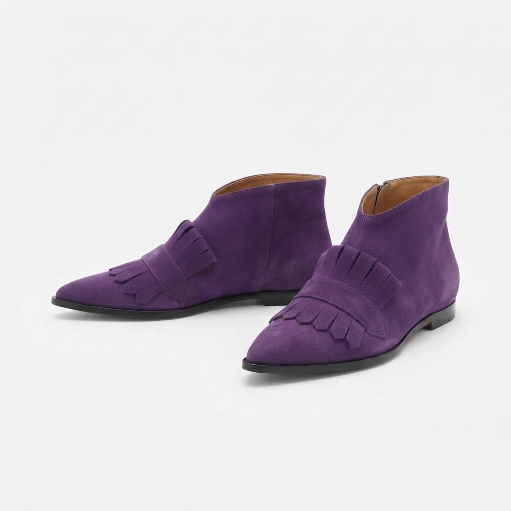 Fringed Suede Ankle Boots, Pointed Toe Statement Pair