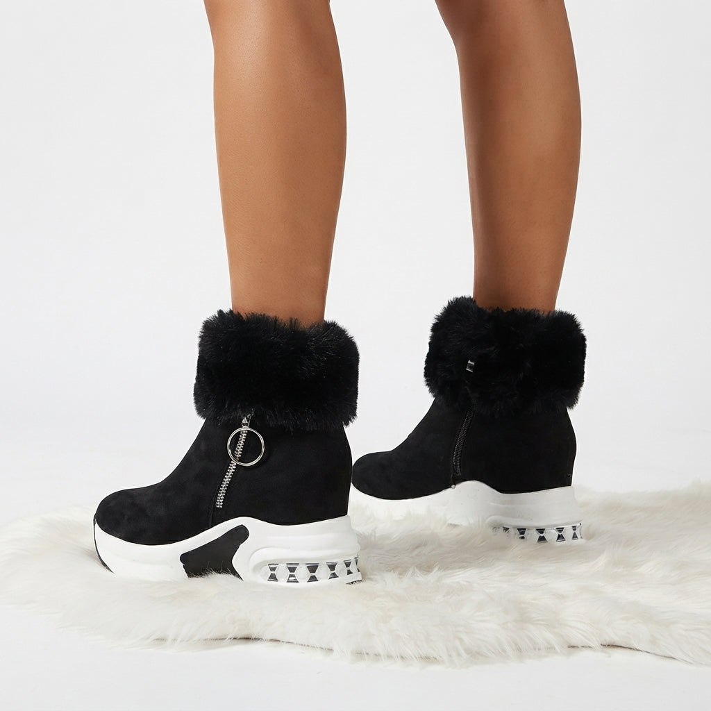 Faux Fur Platform Ankle Boots, Cushioned Air Pocket Sole