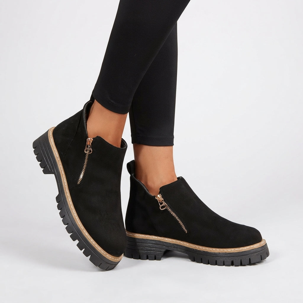 Cushioned Platform Ankle Boots, Supportive Side Zip