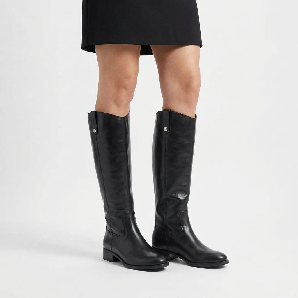 Wide Calf Knee High Leather Boots, Cushioned Insole