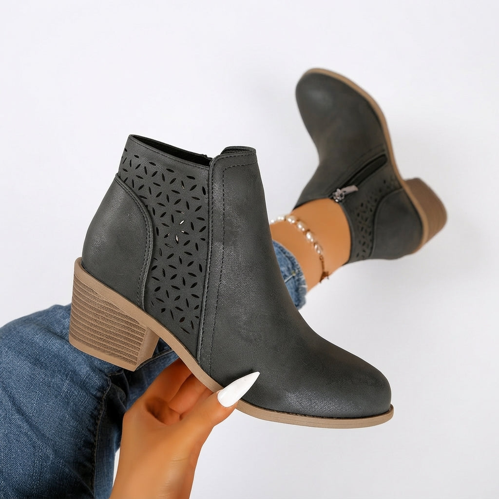 Heeled Ankle Boots, Stacked Heel and Non-Slip Sole