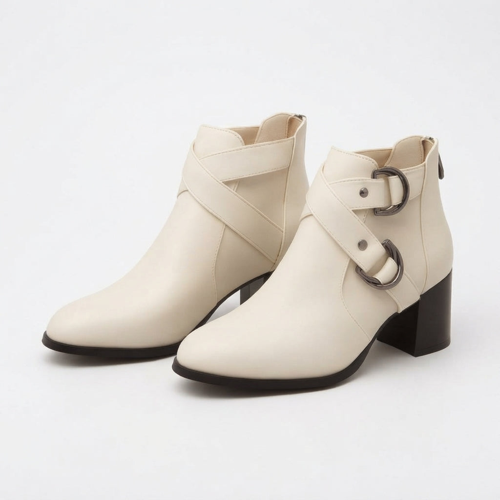 Cross-Strap Ankle Boots, Block Heel Buckle Booties