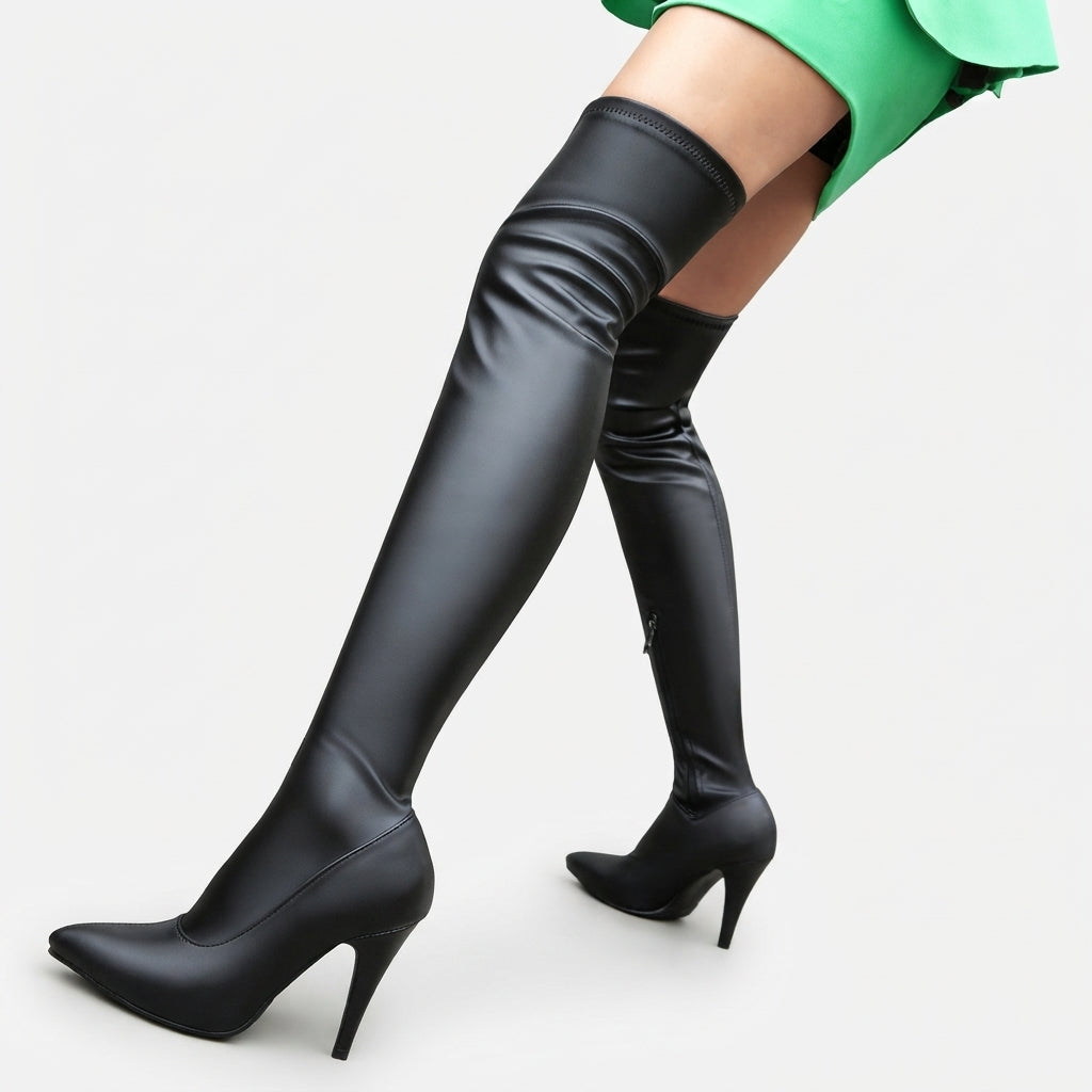 Over The Knee Stiletto Boots, Pointed Toe Side Zip