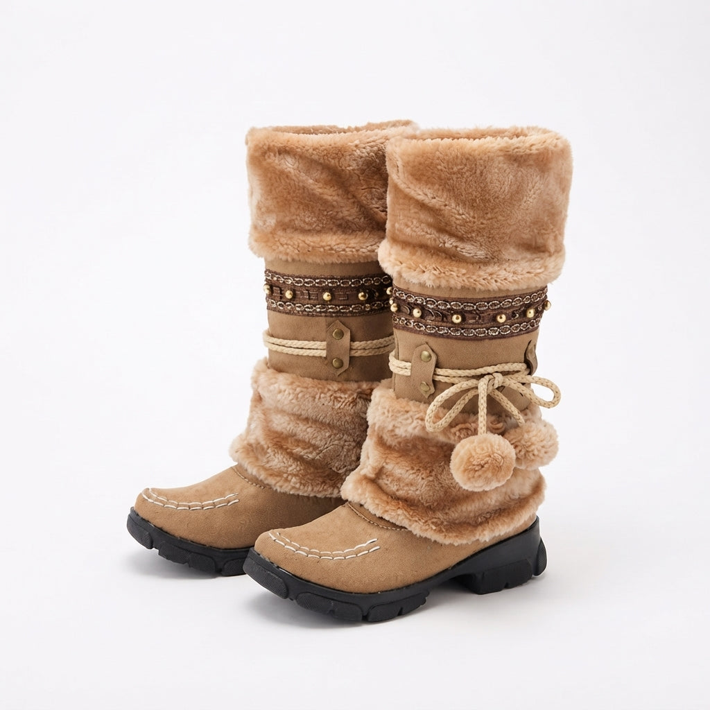 Slouch Winter Boots, Faux Fur Cuff Flat Cushioned Sole