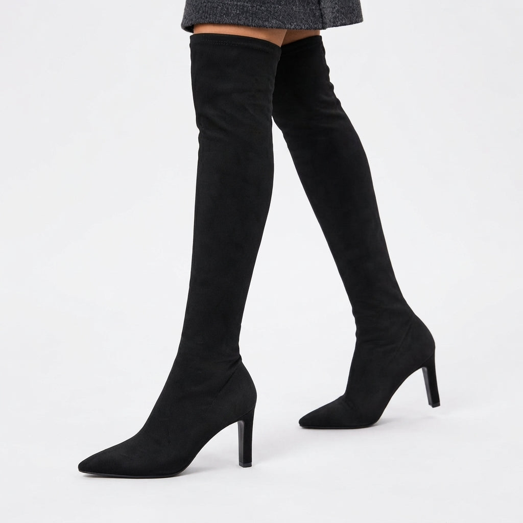 Over The Knee Suede Boots, Stretch Shaft Pointed Toe
