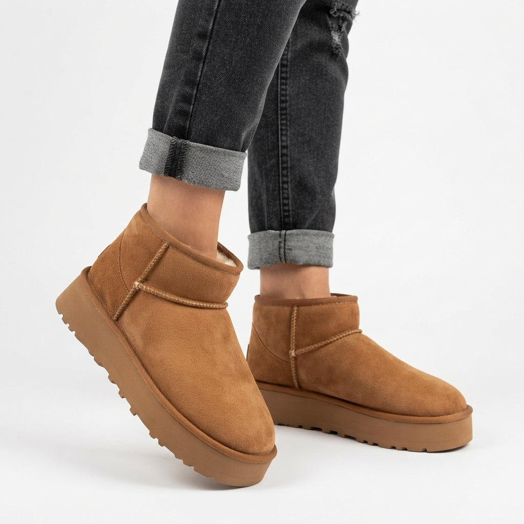 Fleece Lined Suede Ankle Boots, Slip On Pull Tab Pair