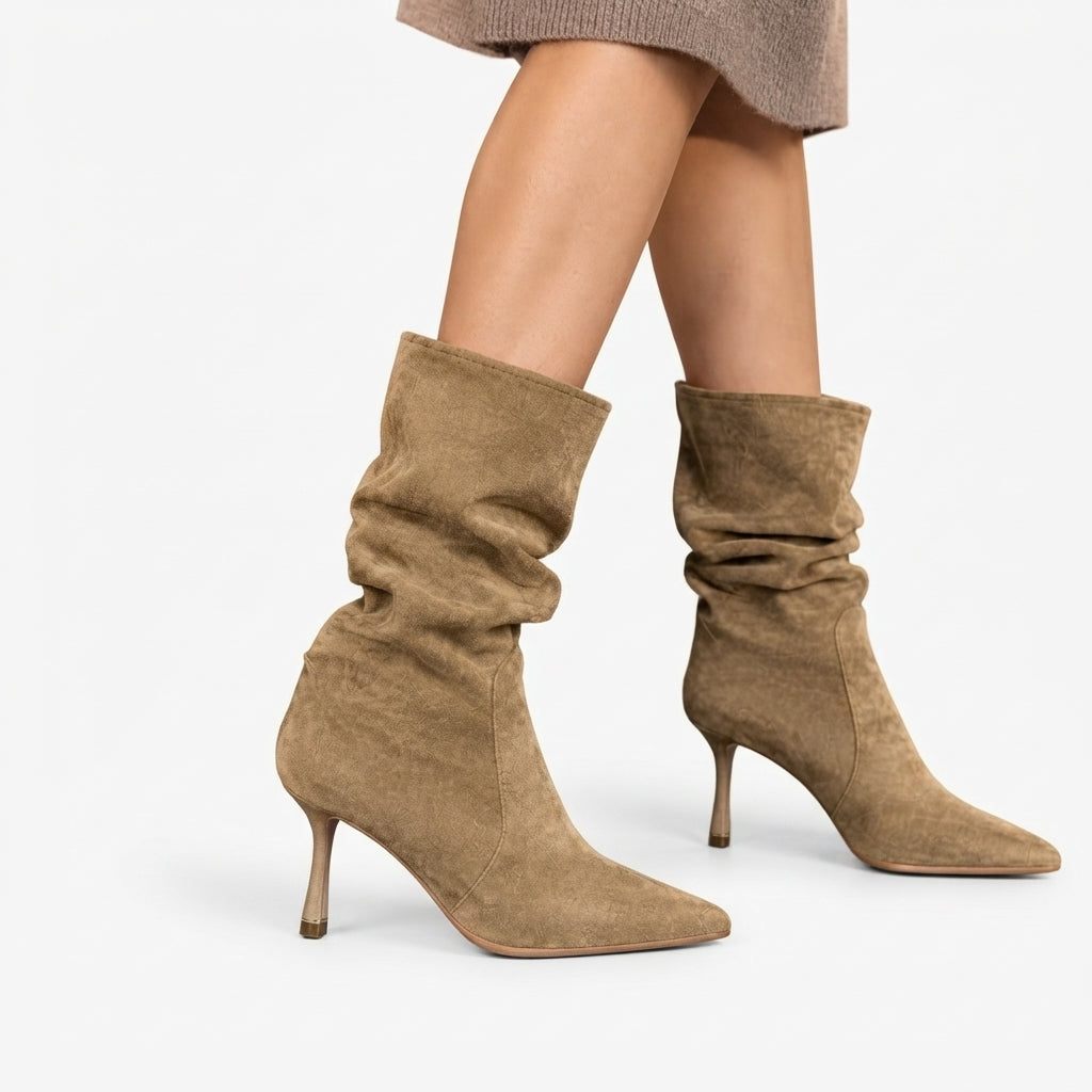 Stiletto Slouch Boots, Pointed Toe Draped Tall Shaft