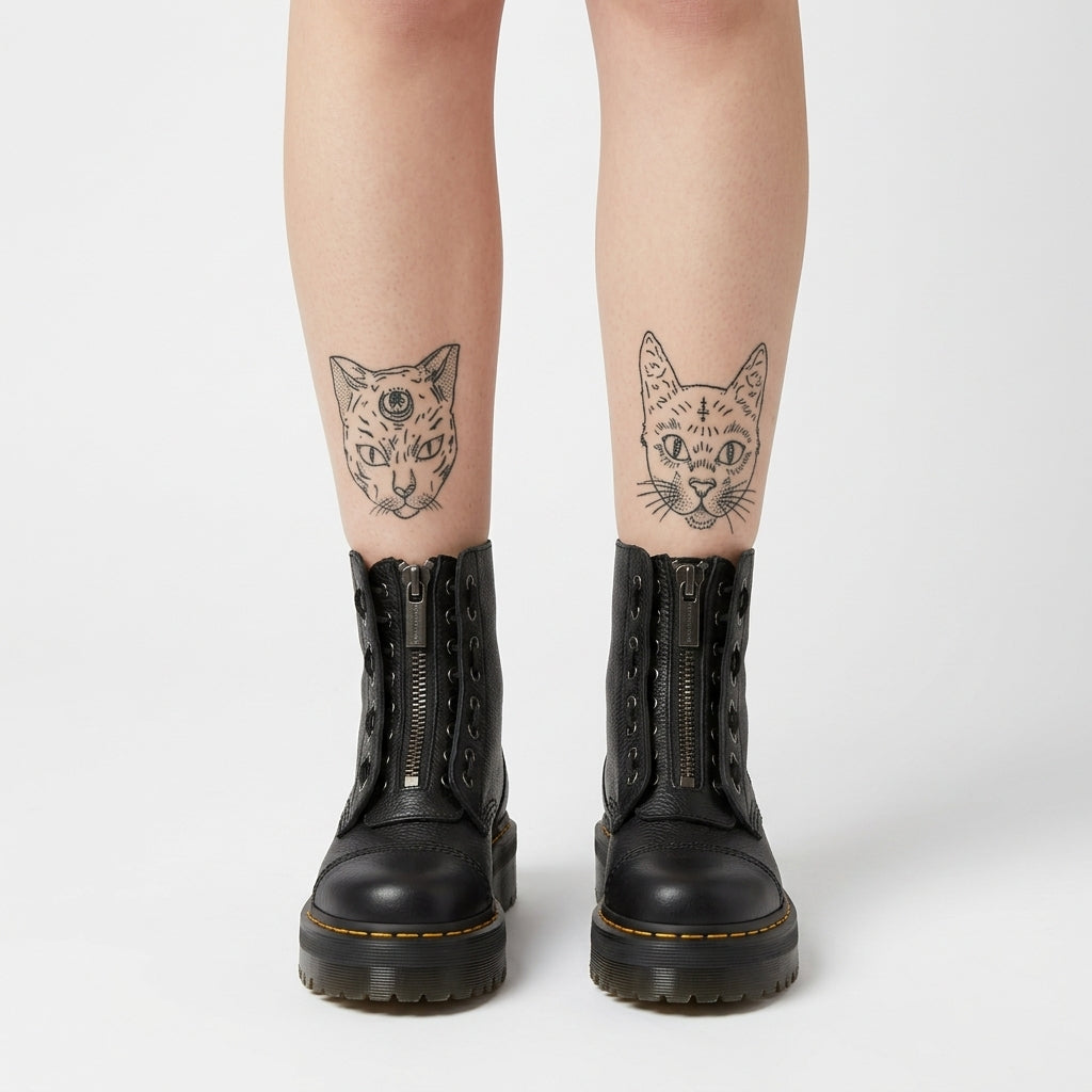 Grained Leather Combat Boots, Chunky Platform Zip Up