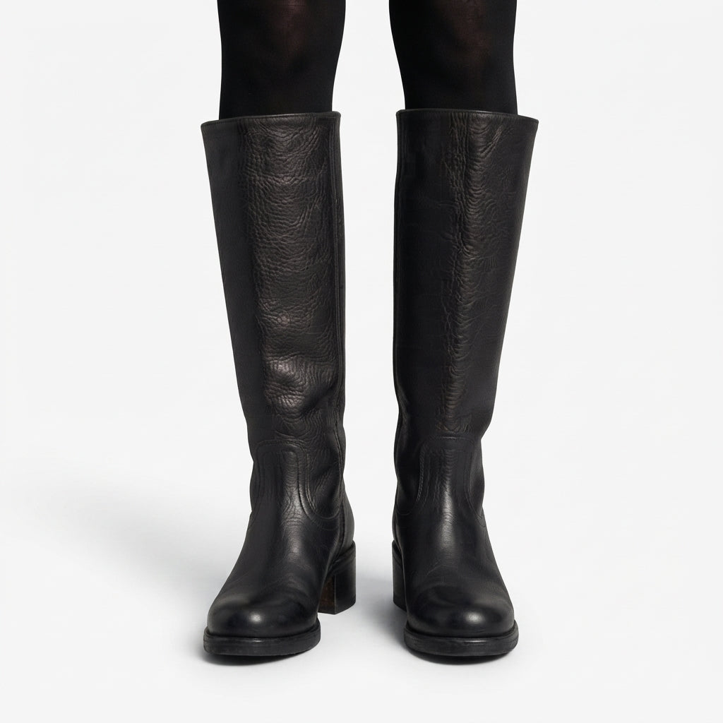 Knee High Leather Boots, Round Toe Supportive Flat Sole