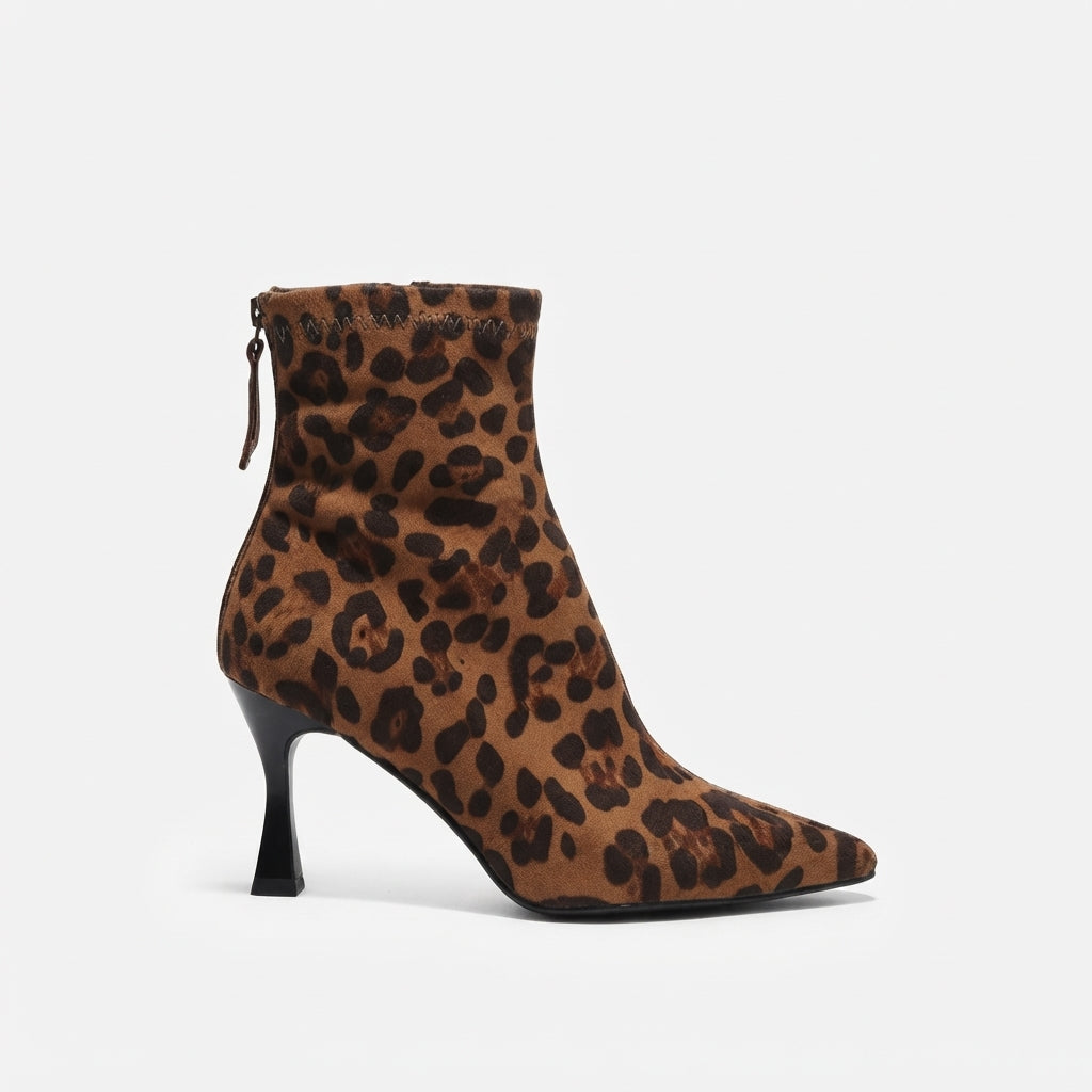 Suede-Look Pointed Toe Ankle Boots, Slim Tapered Heel