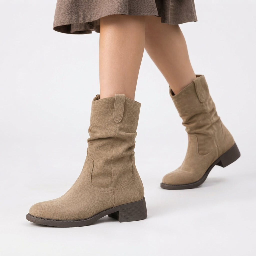 Suede Slouch Boots with Block Heel, Easy Pull-On Fit