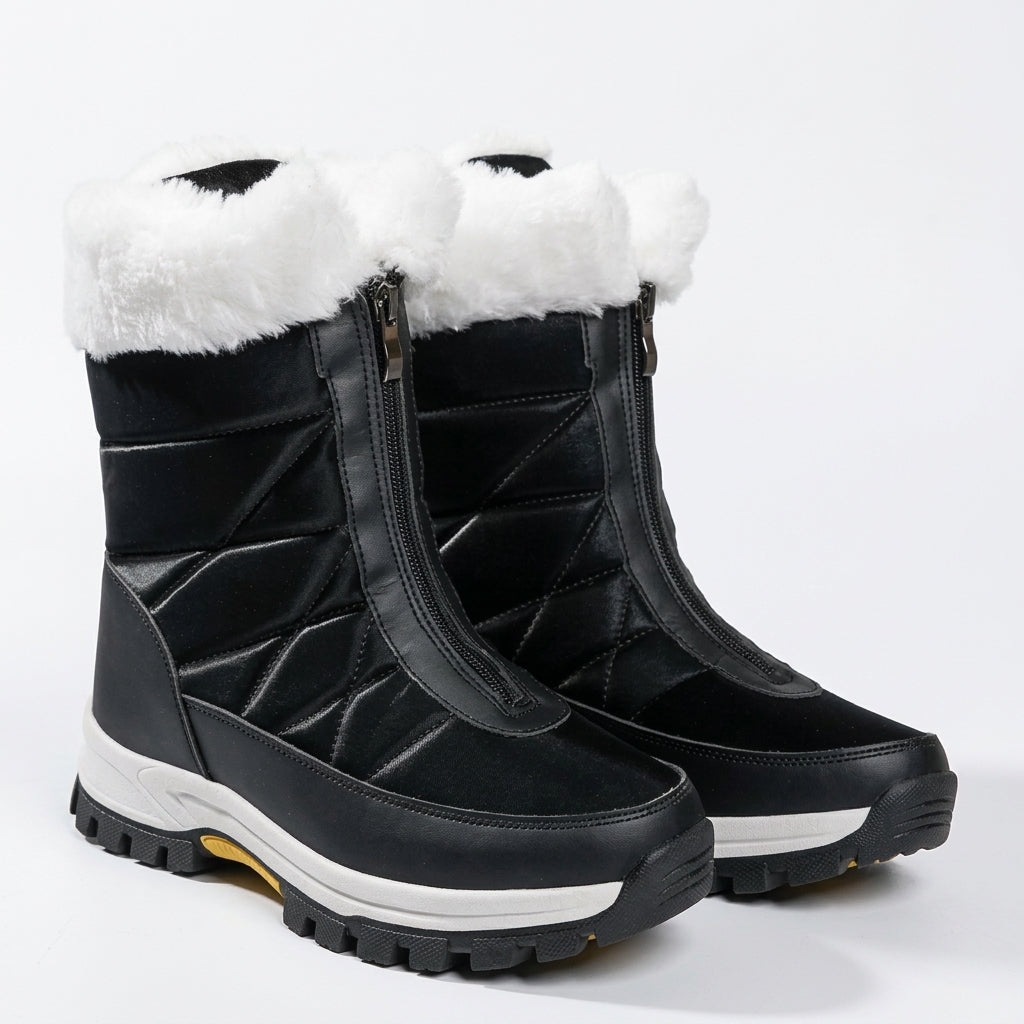 Faux Fur Cuff Ankle Boots, Cushioned Chunky Tread Sole