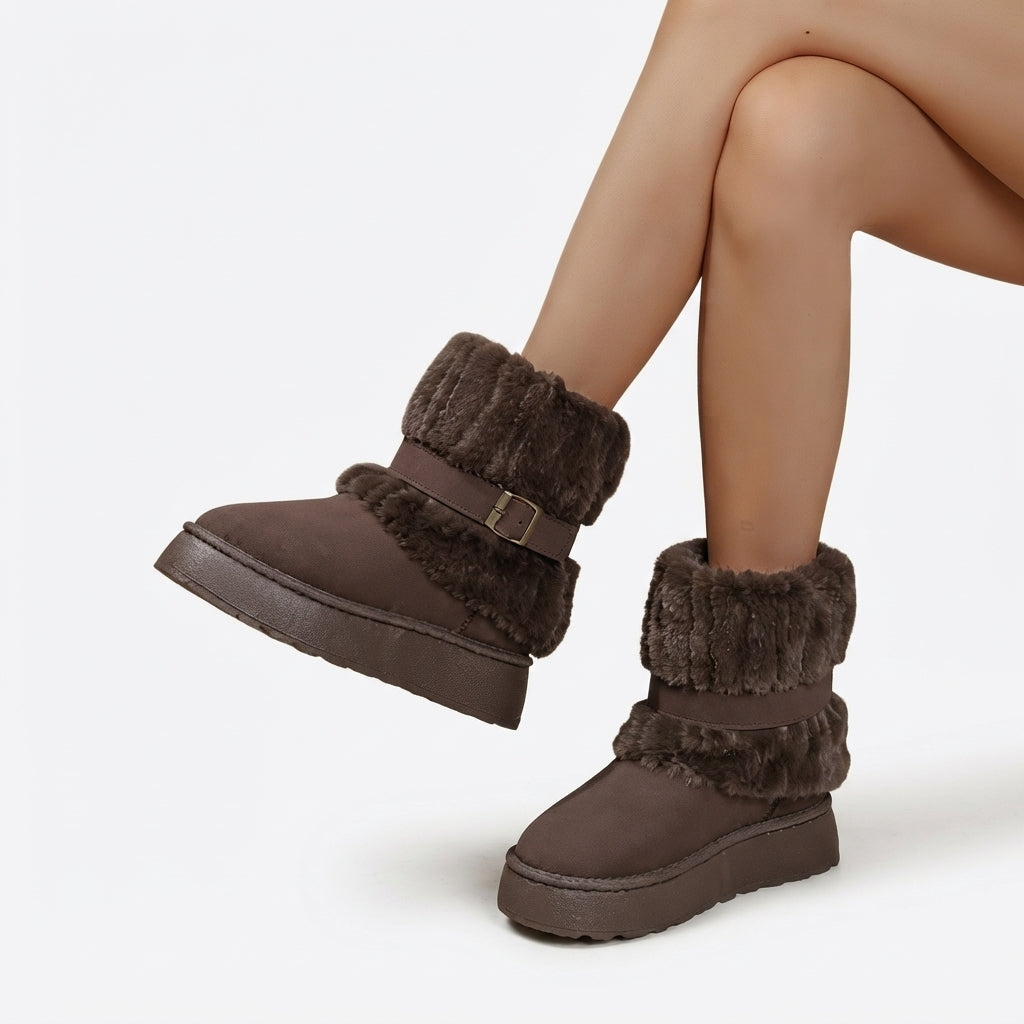 Fur Trimmed Snow Boots, Cushioned Ankle Winter Boots