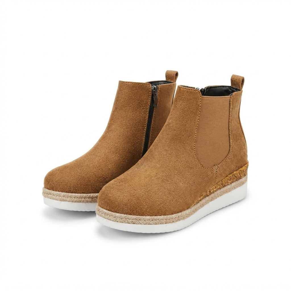 Platform Chelsea Boots, Wedge Sole Braided Trim Zip