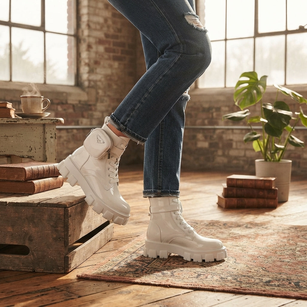 Platform Combat Boots with Detachable Utility Pouch