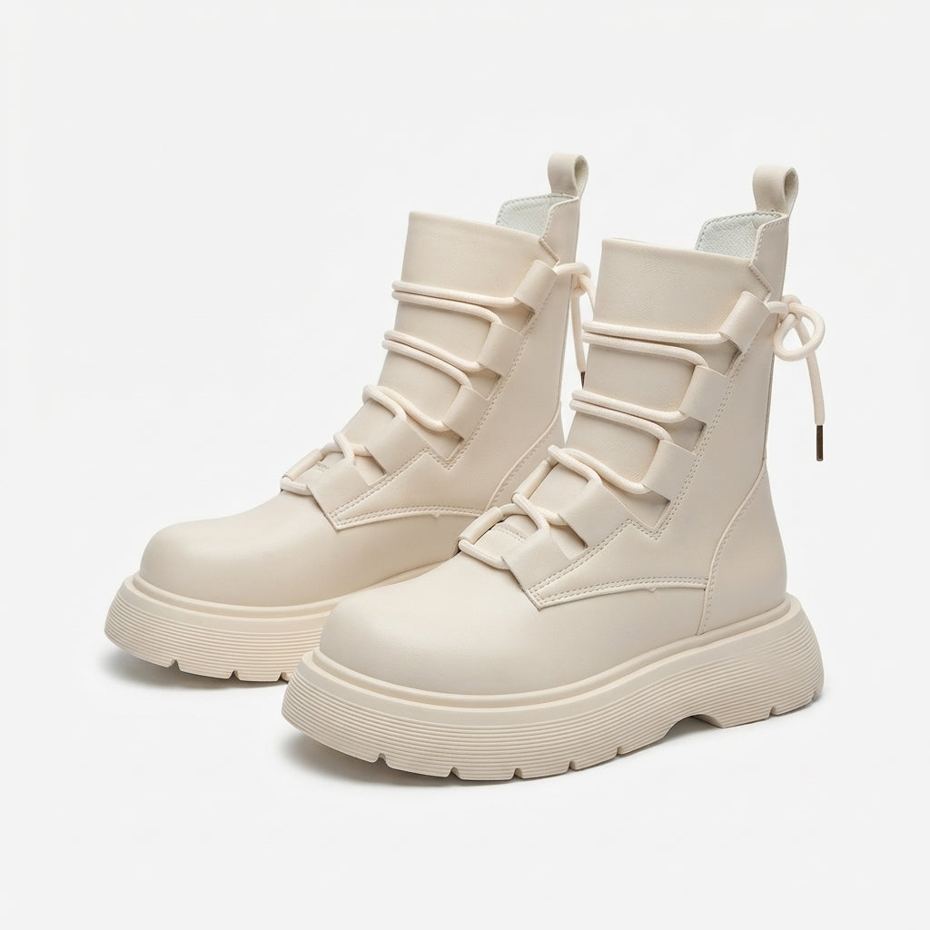 Lace Up Platform Combat Boots, Insulated Chunky Sole