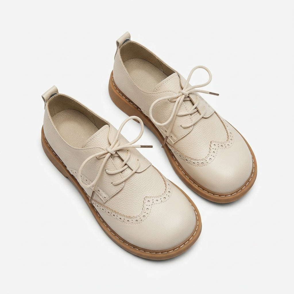 Leather Brogue Oxford Shoes, Wingtip Lace Up Platform