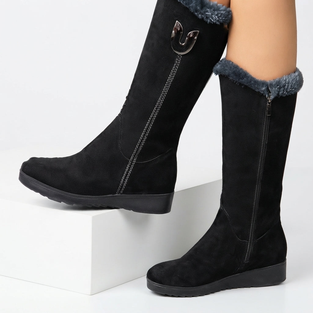 Knee High Winter Boots, Faux Fur Cuff Anti Slip Sole