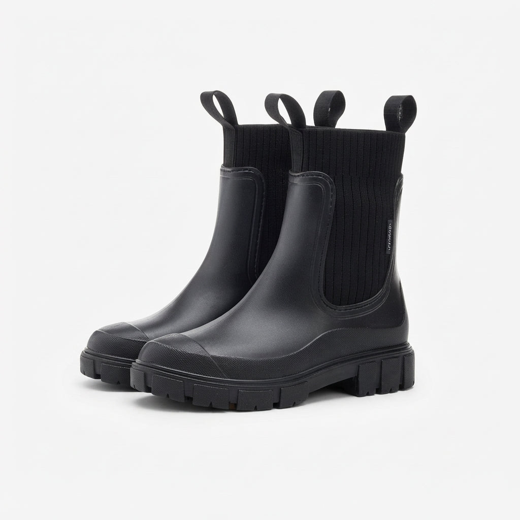 Waterproof Rubber Chelsea Boots, Knit Collar Lug Sole