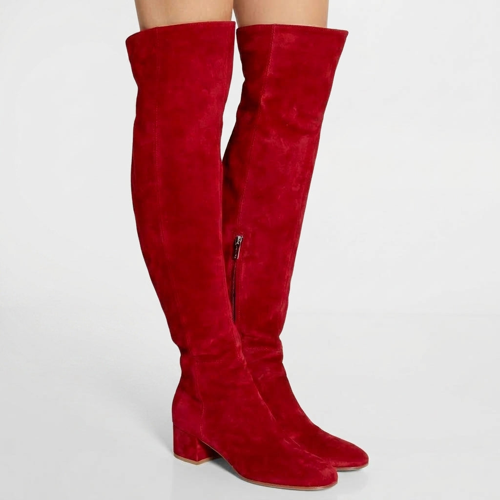Over The Knee Suede Boots, Block Heel in Five Colours