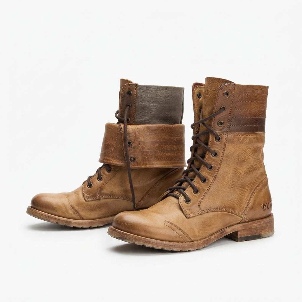 Lace-Up Combat Boots, Foldover Cuff Cushioned Sole