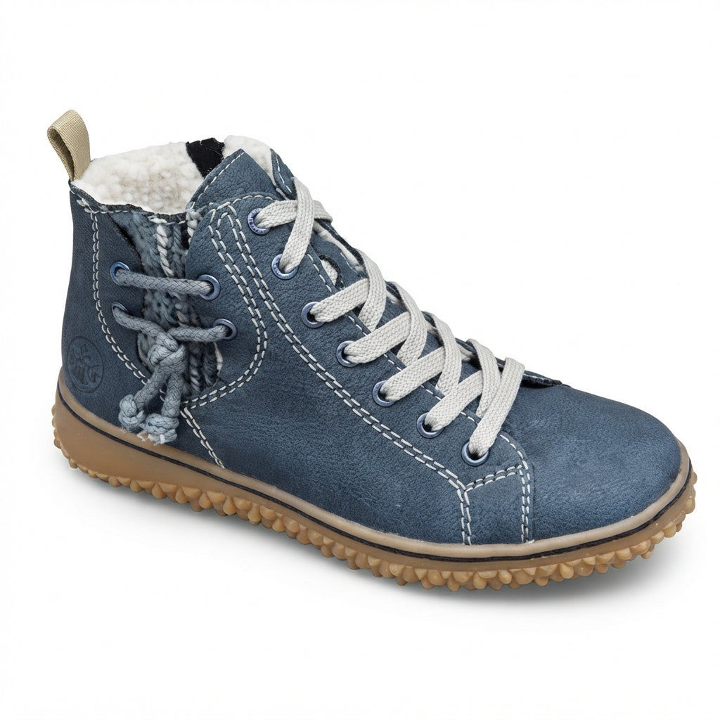 Warm Lined Combat Boots, Woven Panel Lace-Up Lug Sole