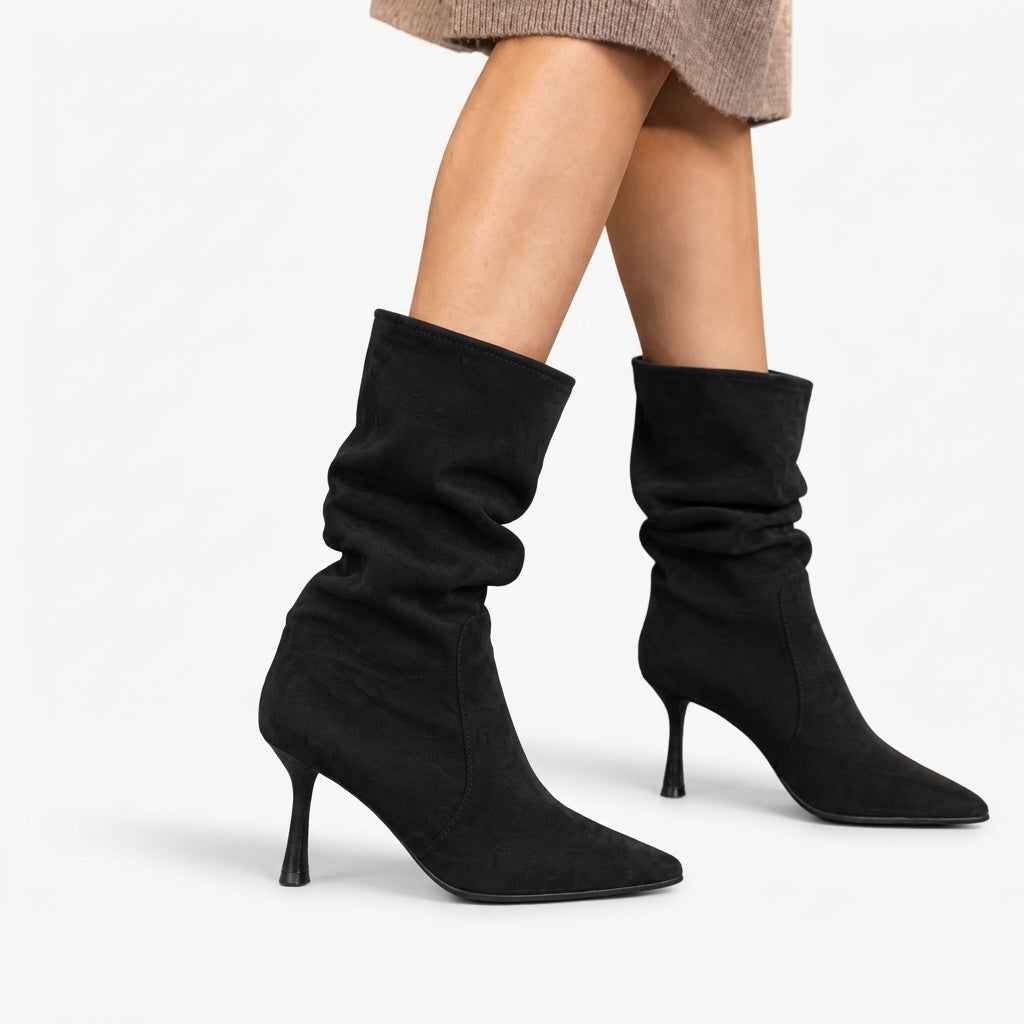 Stiletto Slouch Boots, Pointed Toe Draped Tall Shaft