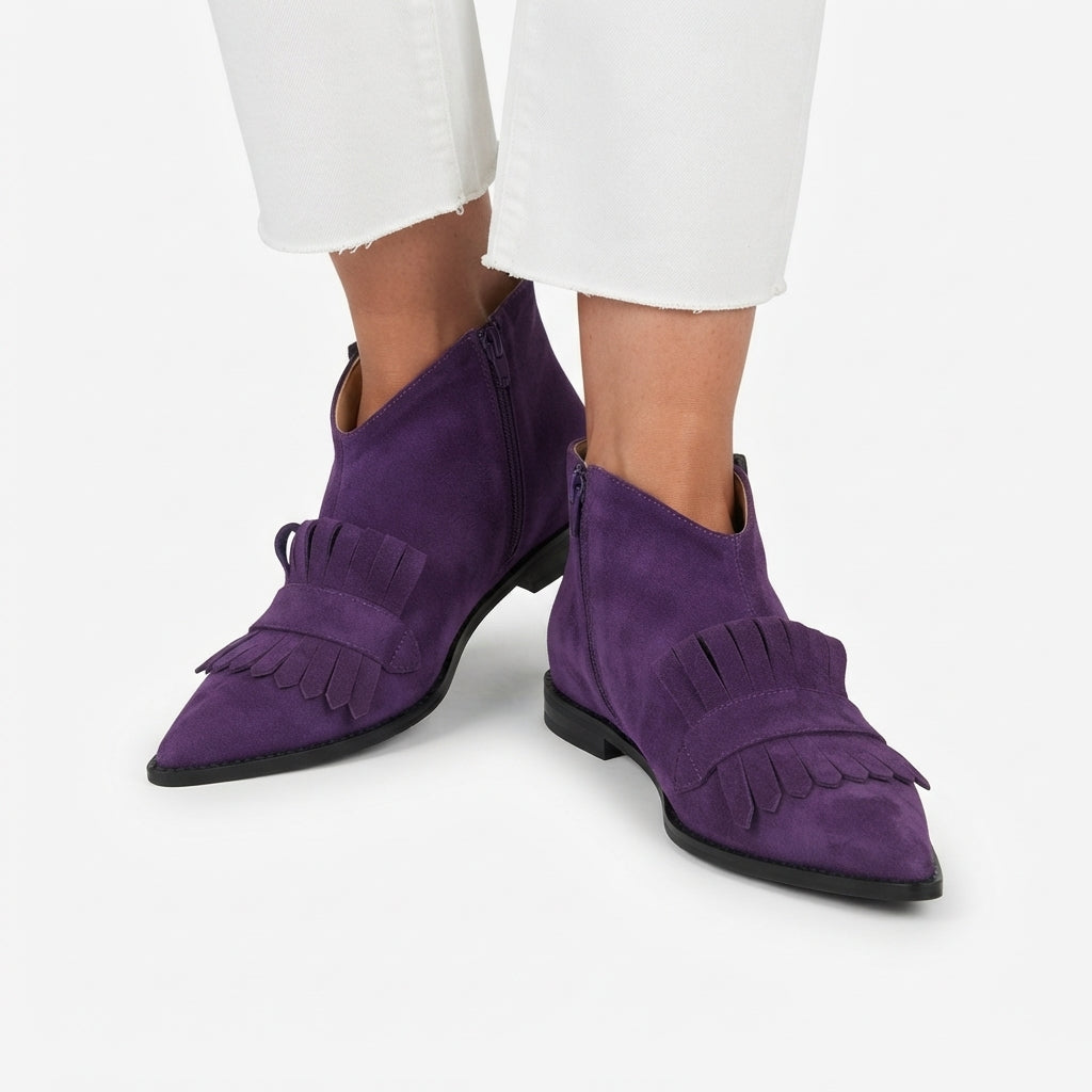 Fringed Suede Ankle Boots, Pointed Toe Statement Pair