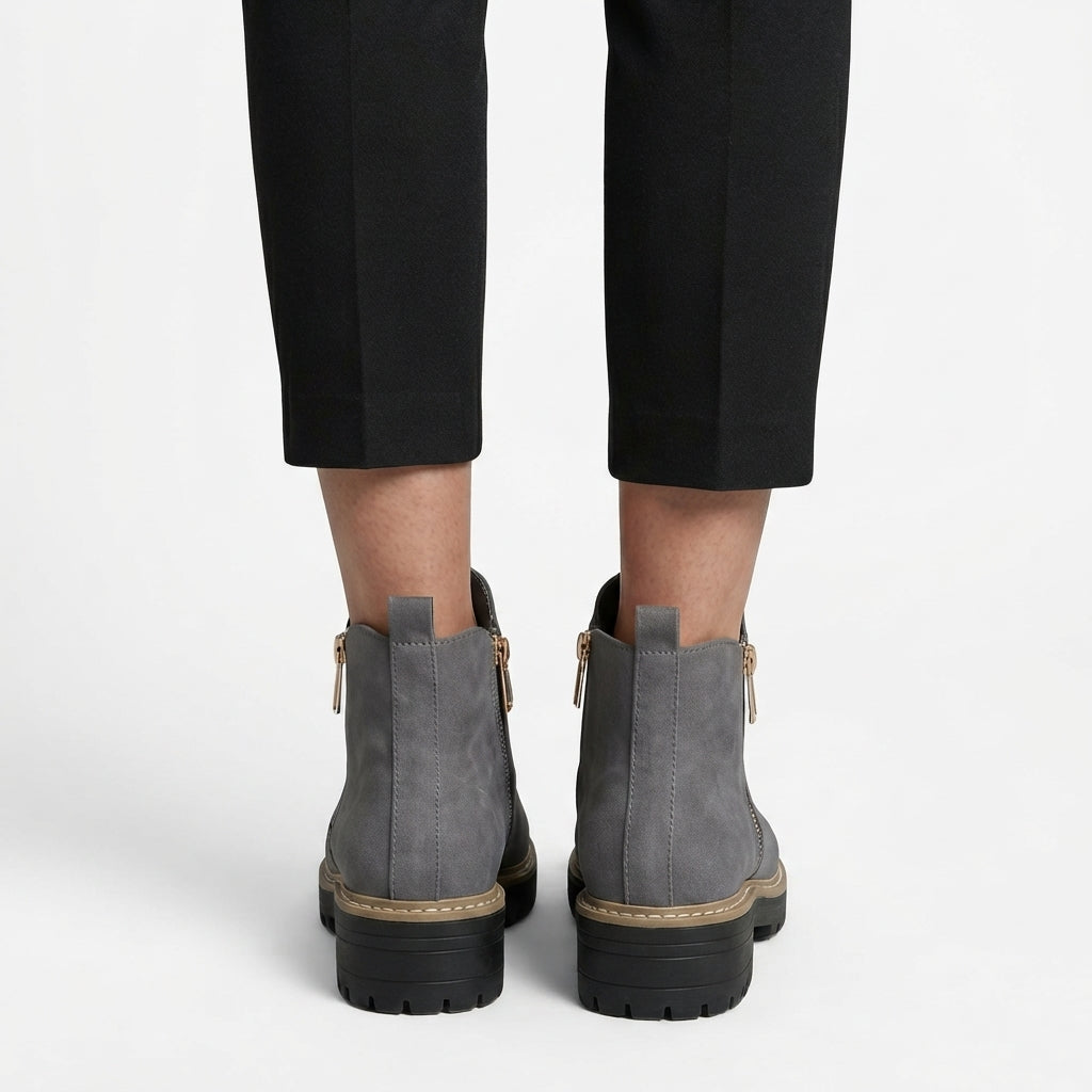 Orthopedic Ankle Boots, Heeled Side Zip and Lug Sole