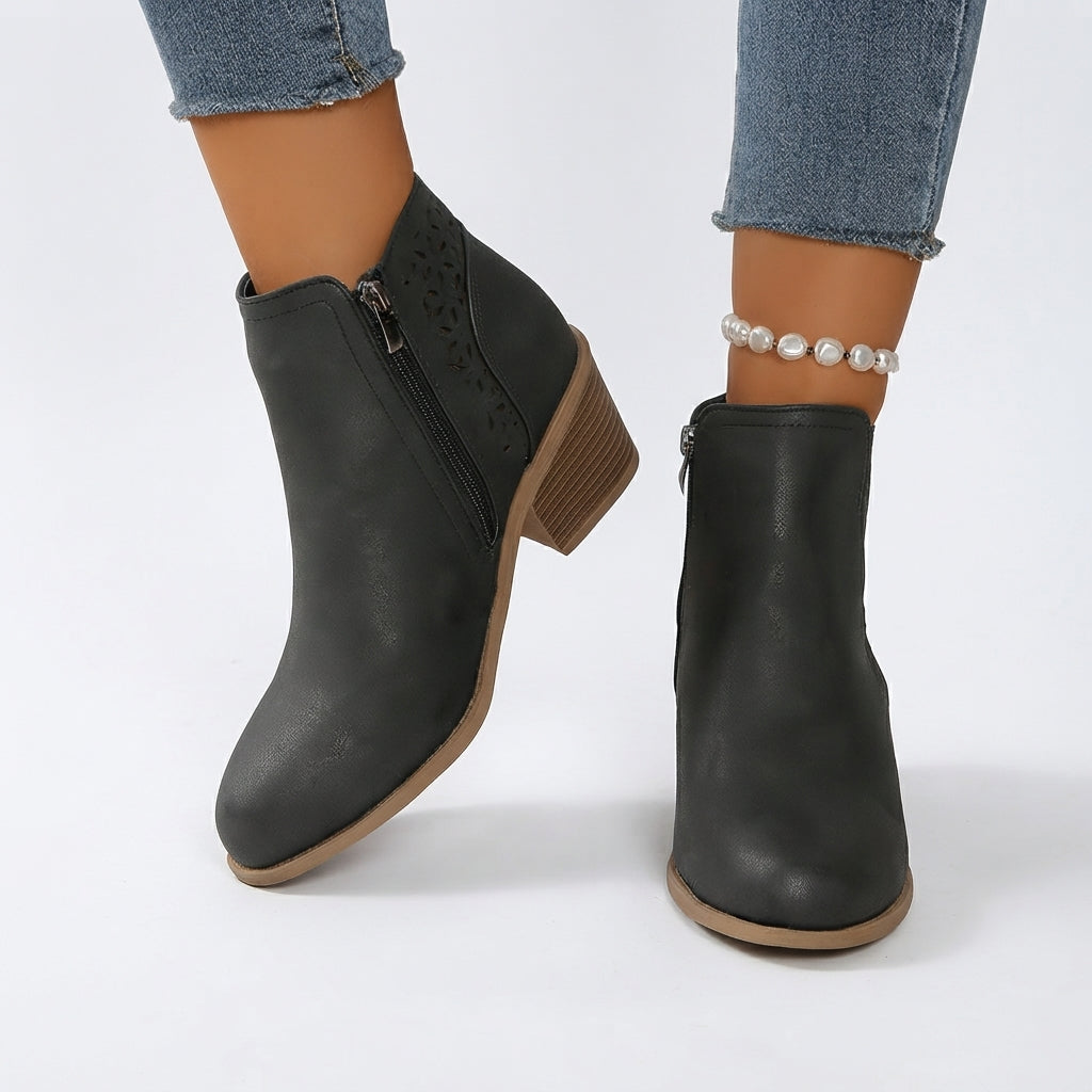 Heeled Ankle Boots, Stacked Heel and Non-Slip Sole