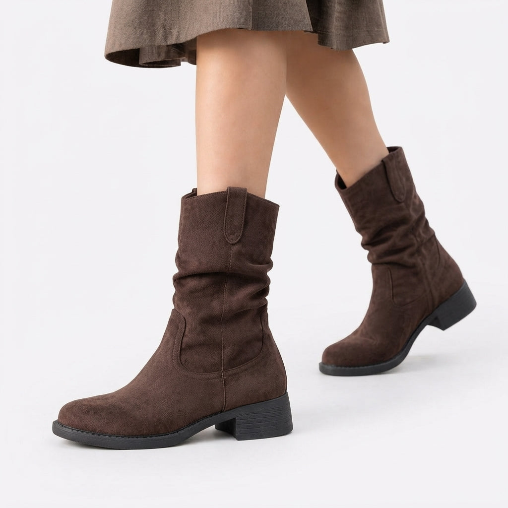 Suede Slouch Boots with Block Heel, Easy Pull-On Fit