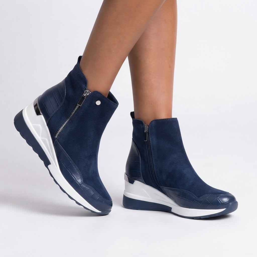 Suede Ankle Boots, Wedge Insole and Side Zip Closure