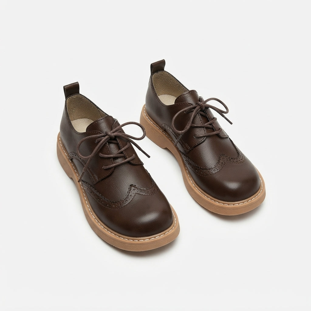 Leather Brogue Oxford Shoes, Wingtip Lace Up Platform