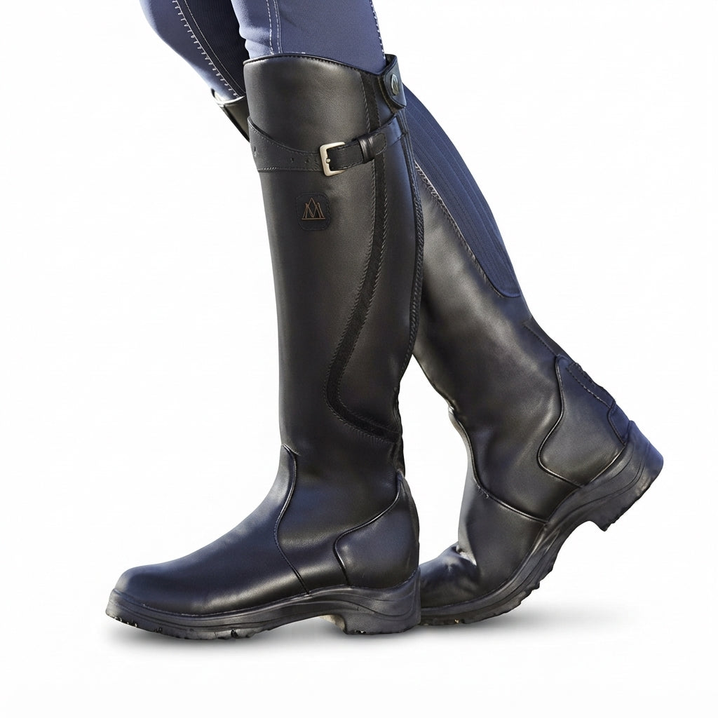 Knee High Leather Riding Boots, Buckle Strap Shaft