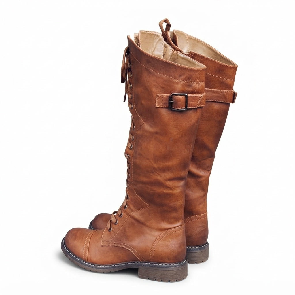 Flat Knee High Boots, Full Lace Up Orthopedic Insole
