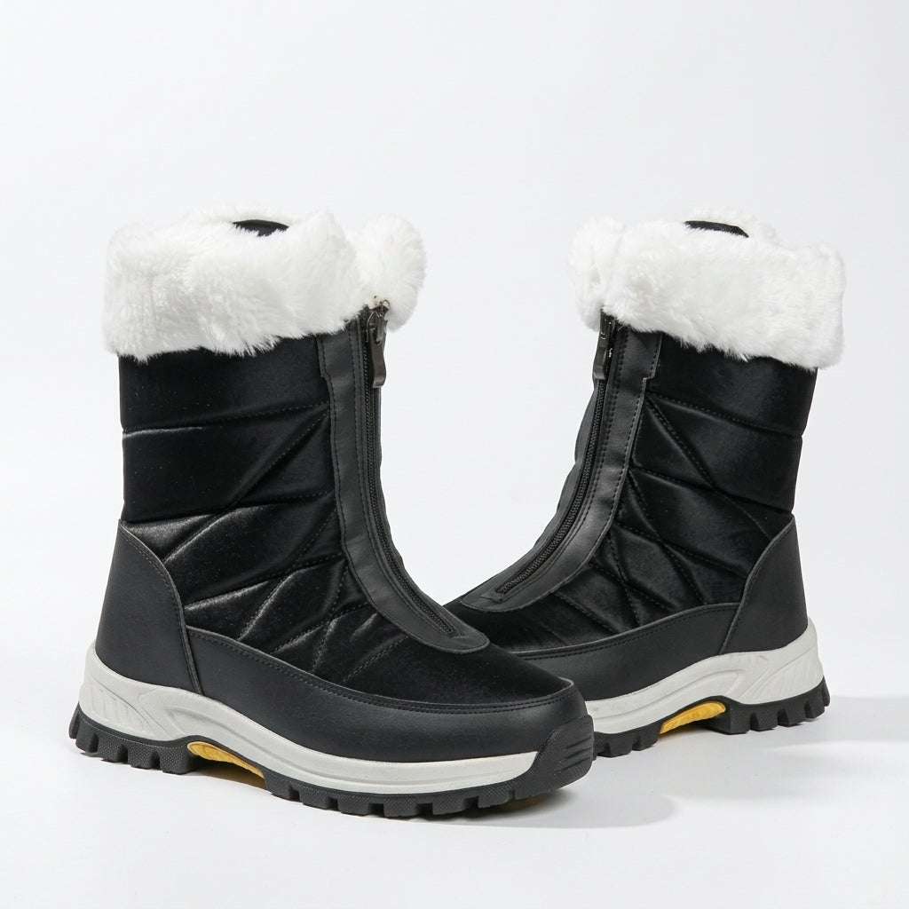 Faux Fur Cuff Ankle Boots, Cushioned Chunky Tread Sole
