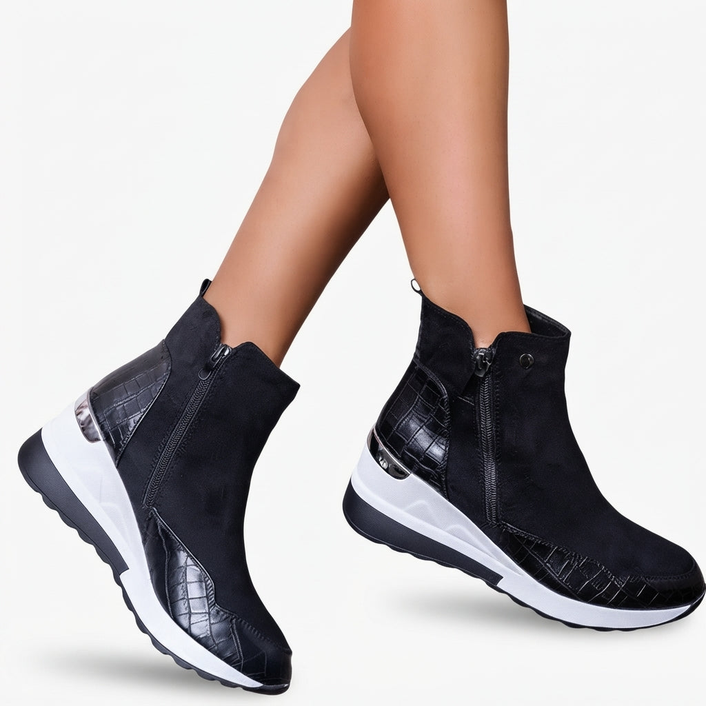 Waterproof Wedge Ankle Boots, Insulated Winter Side Zip