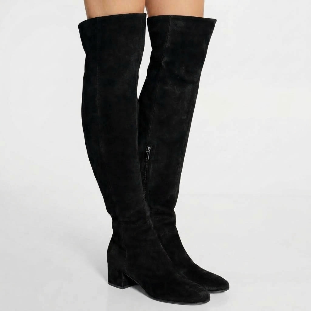 Over The Knee Suede Boots, Block Heel in Five Colours
