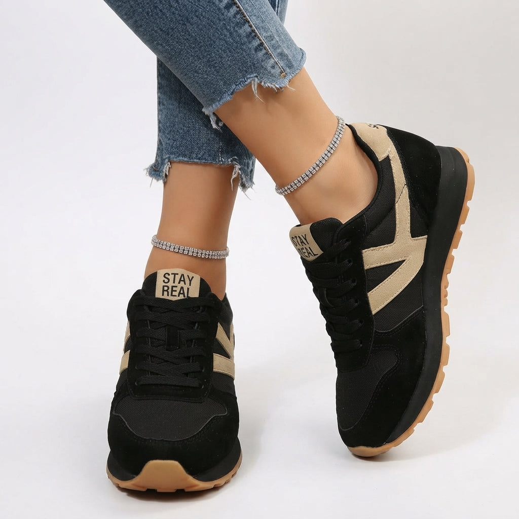 Retro Lace-Up Trainers, Cushioned Non-Slip Walking Sole