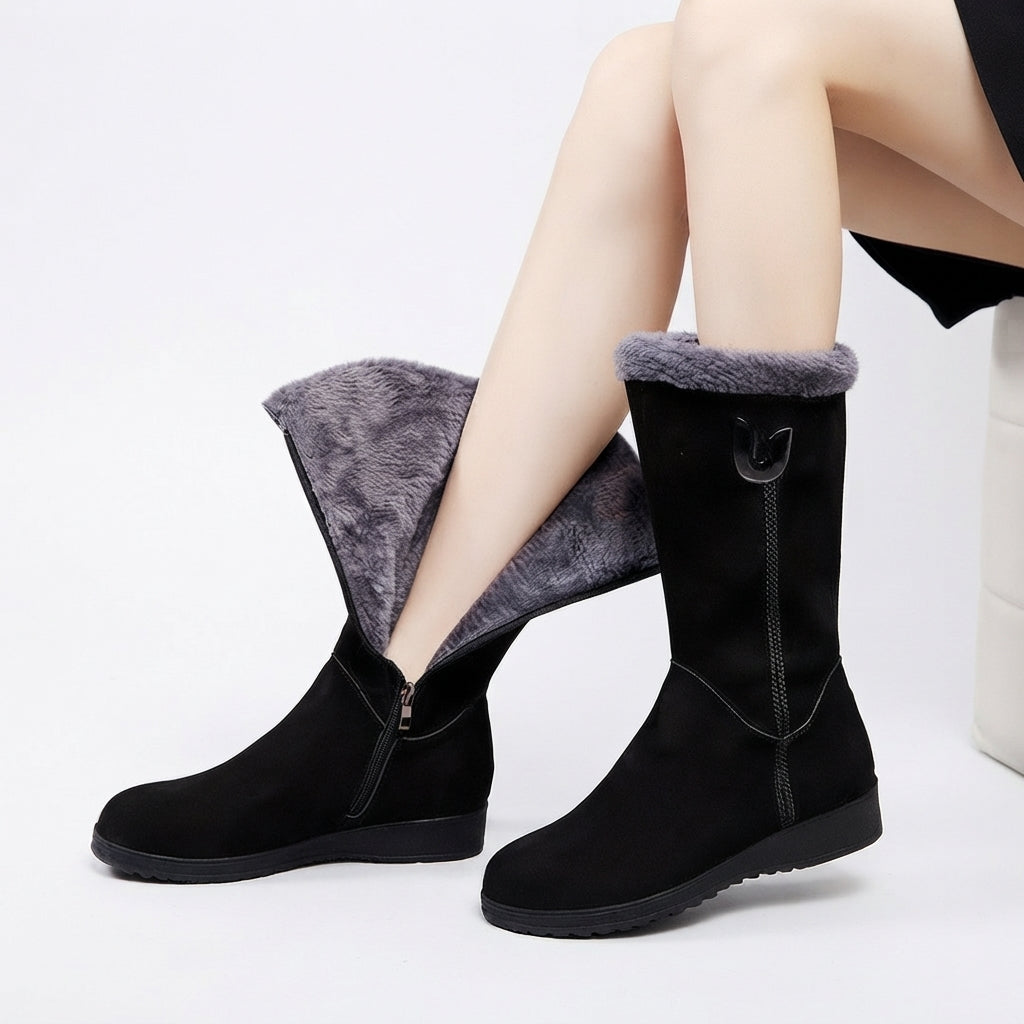 Knee High Winter Boots, Faux Fur Cuff Anti Slip Sole