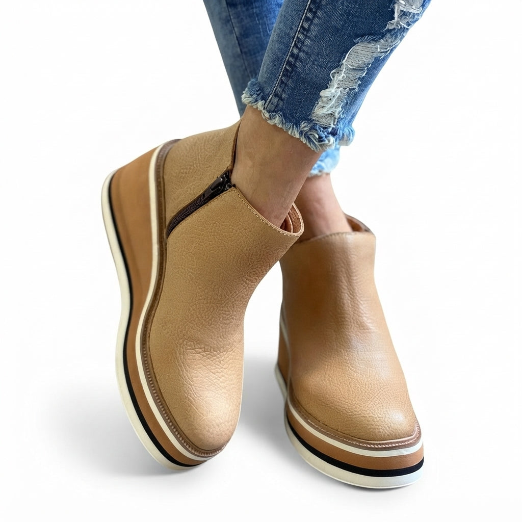 Waterproof Platform Ankle Boots, Side Zip Wedge Sole