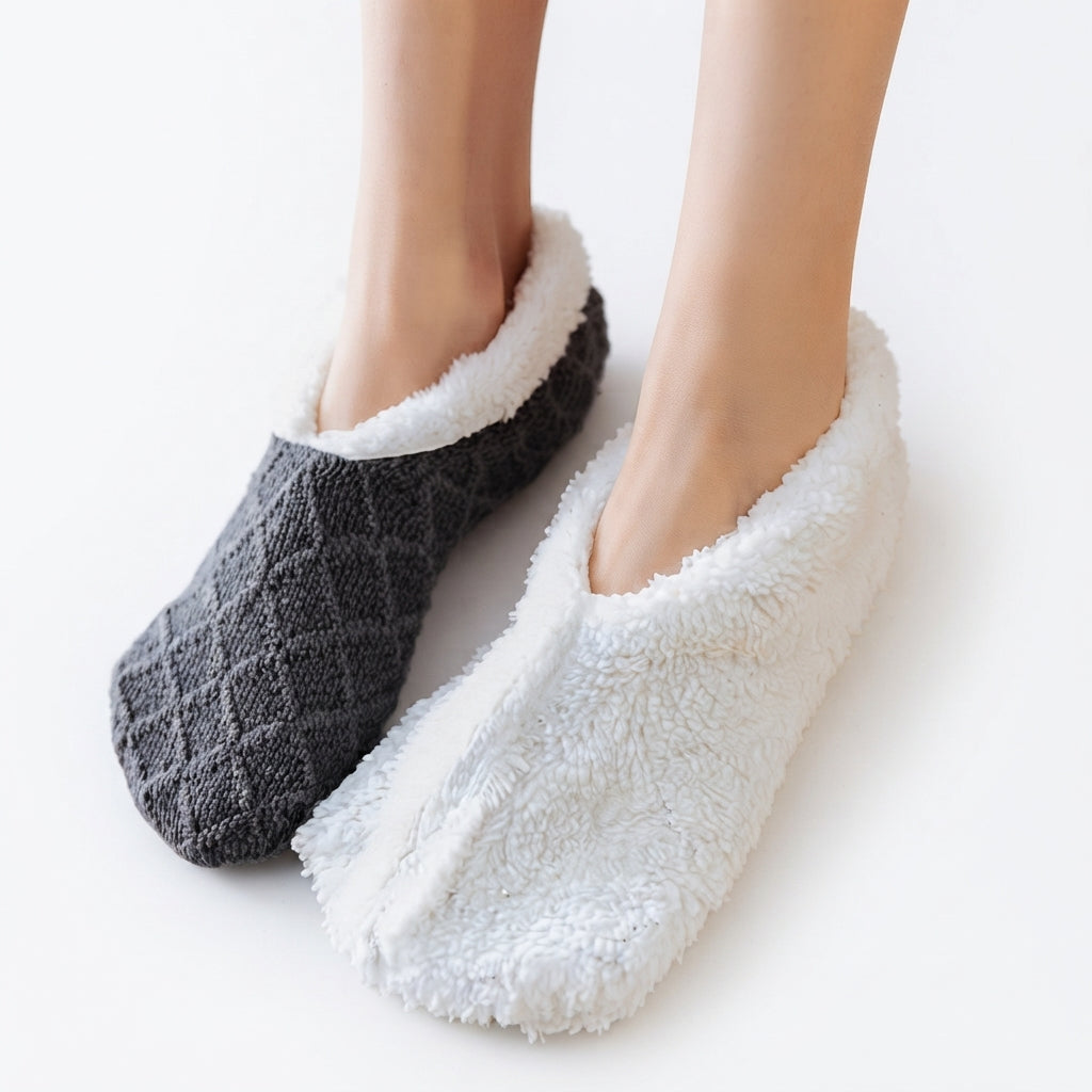 Plush Slipper Socks, Non-Slip Sole, Fleece Lined Knit