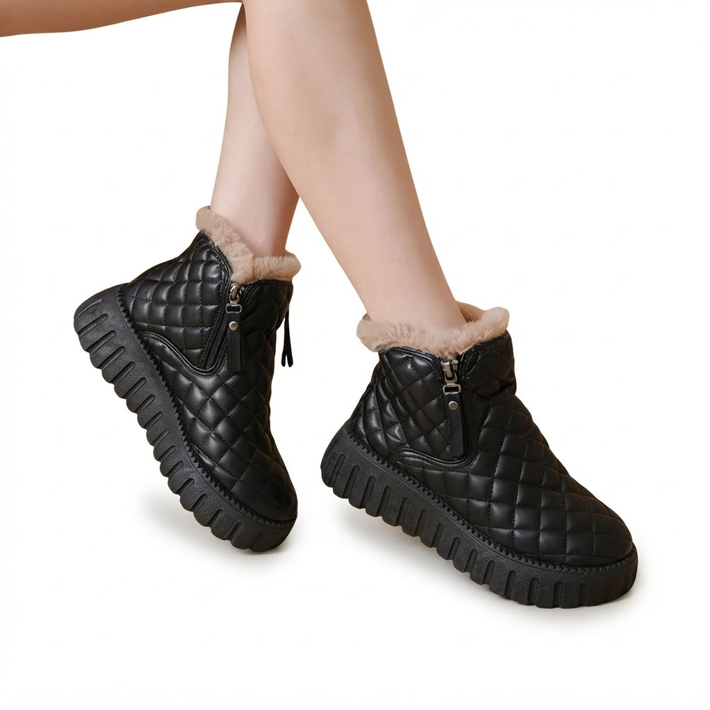Quilted Winter Ankle Boots, Water Resistant Fur Lined