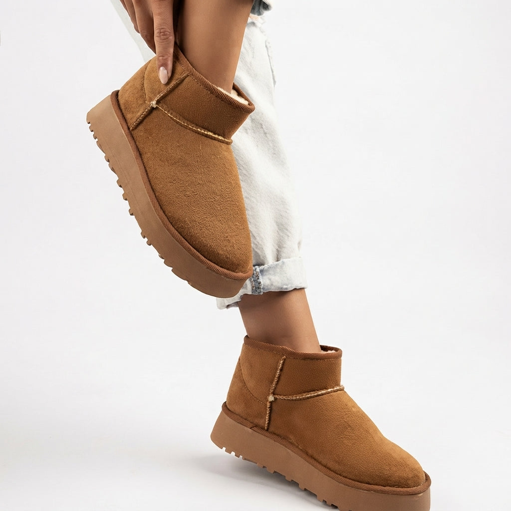 Fleece Lined Suede Ankle Boots, Slip On Pull Tab Pair
